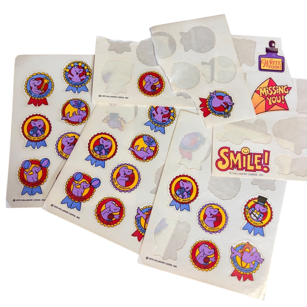 Vintage 1979 Hallmark Purple Seal Stickers Reward Ribbon Partial Sheets Lot